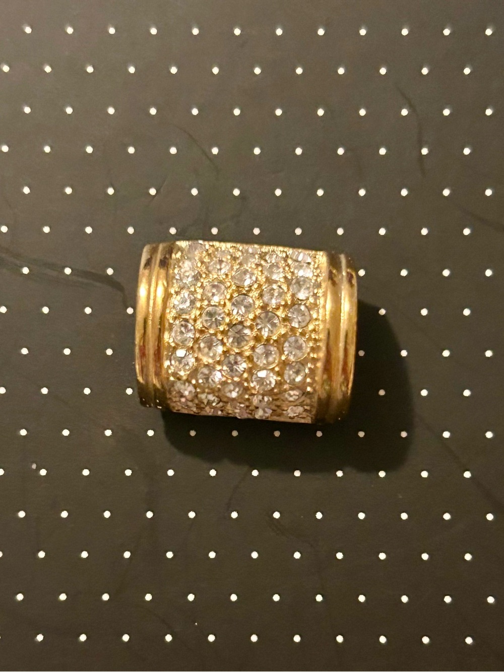 Vintage Roman Gold-Tone Barrel Pendant Slide With Pave-set Clear Rhinestones